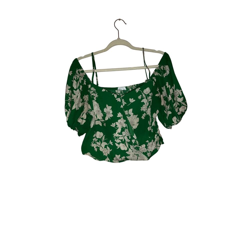 Sienna Sky Green Floral Off-Shoulder Crop Top